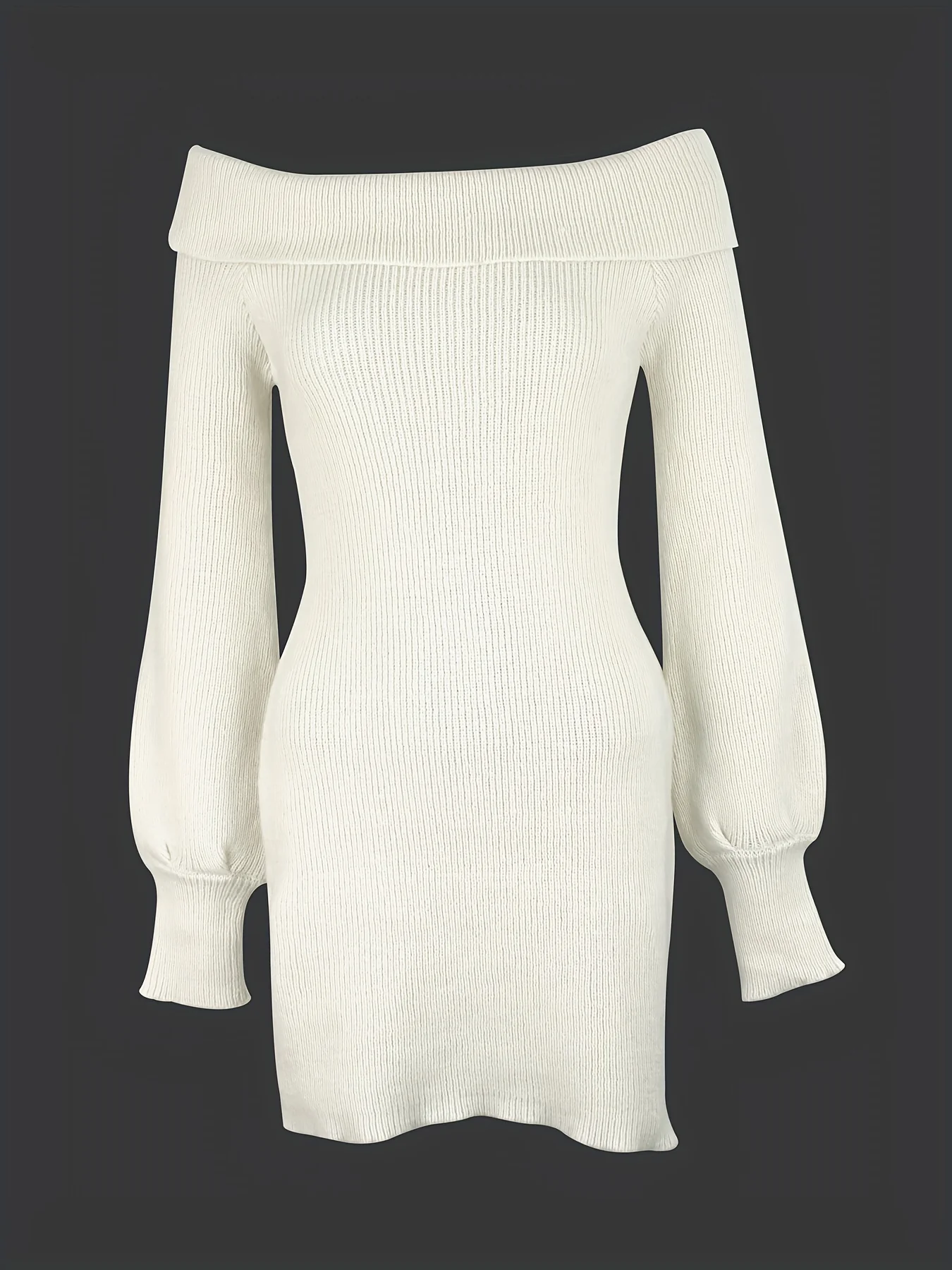 deanwangkt-1  Solid Off-shoulder Knit Dress, Elegant Long Sleeve Dress For Fall & Winter, Women's Clothing - Deanwangkt