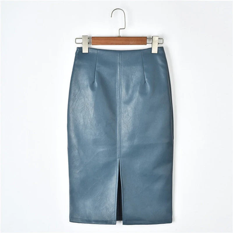 Christmas Gift Deanwangkt Summer Korean PU Leather Skirts Women High Waist Straight Midi Skirts Midi Skirt Women Plus Size Solid Split Skirts 10091 - Deanwangkt