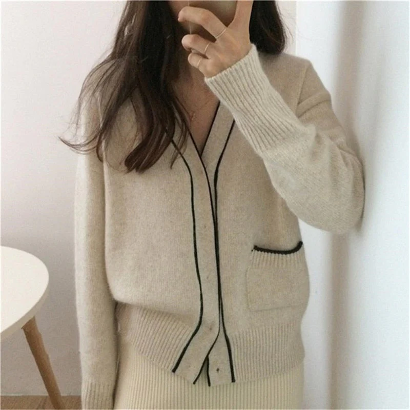 Christmas Gift Deanwangkt Winter Spring Women's Sweaters Loose Fashionable Knitwear Korean Knitted Ladies Covered Button Cardigans SWC7752 - Deanwangkt
