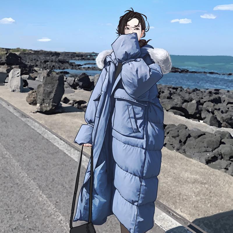 Christmas Gift Deanwangkt Winter New Thick Bread Clothes Cotton-padded Jacket Women's Long Over-the-knee Coat Cotton-padded Jacket Tide - Deanwangkt