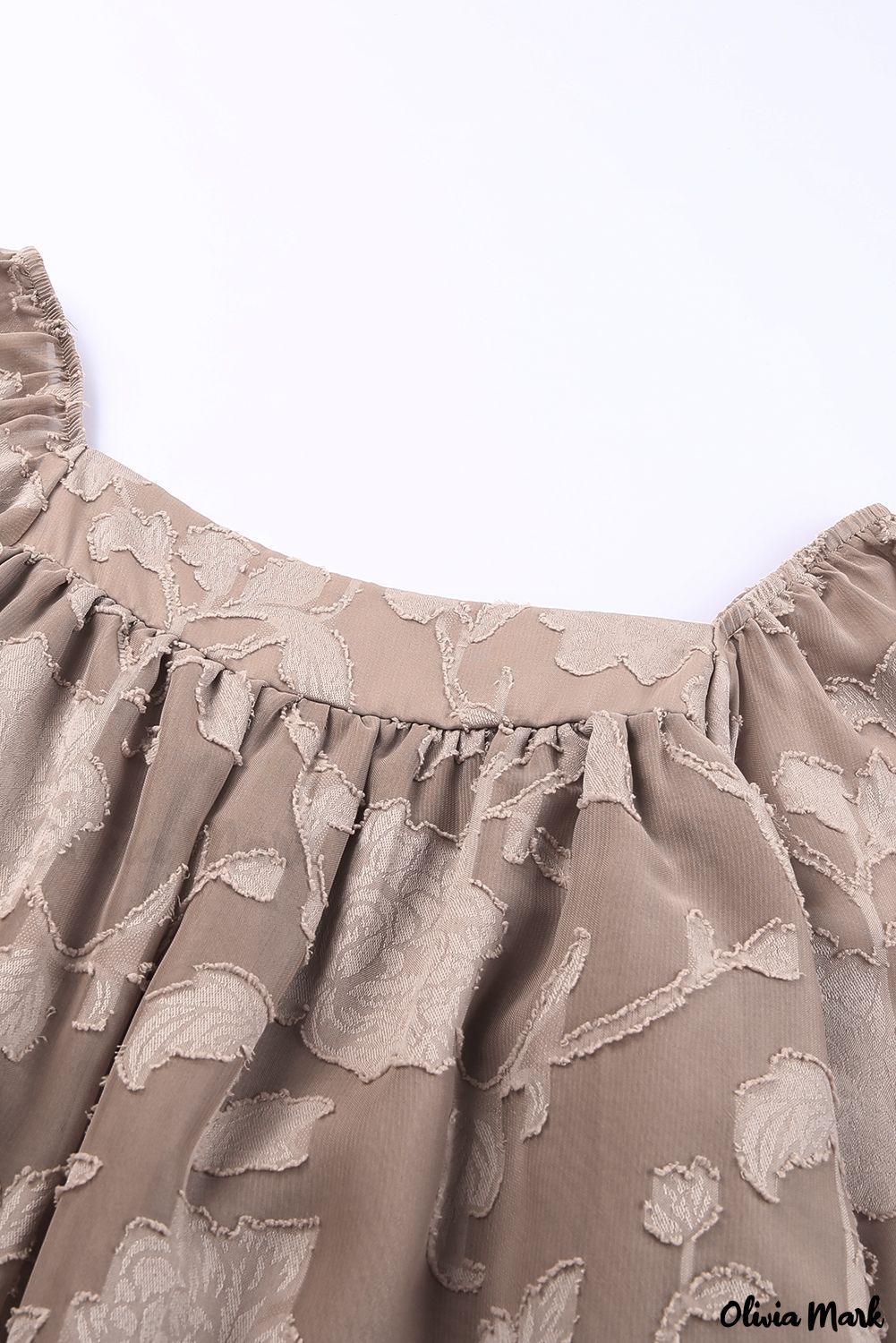 Deanwangkt - Khaki Floral Textured Square Neck Blouse - Deanwangkt