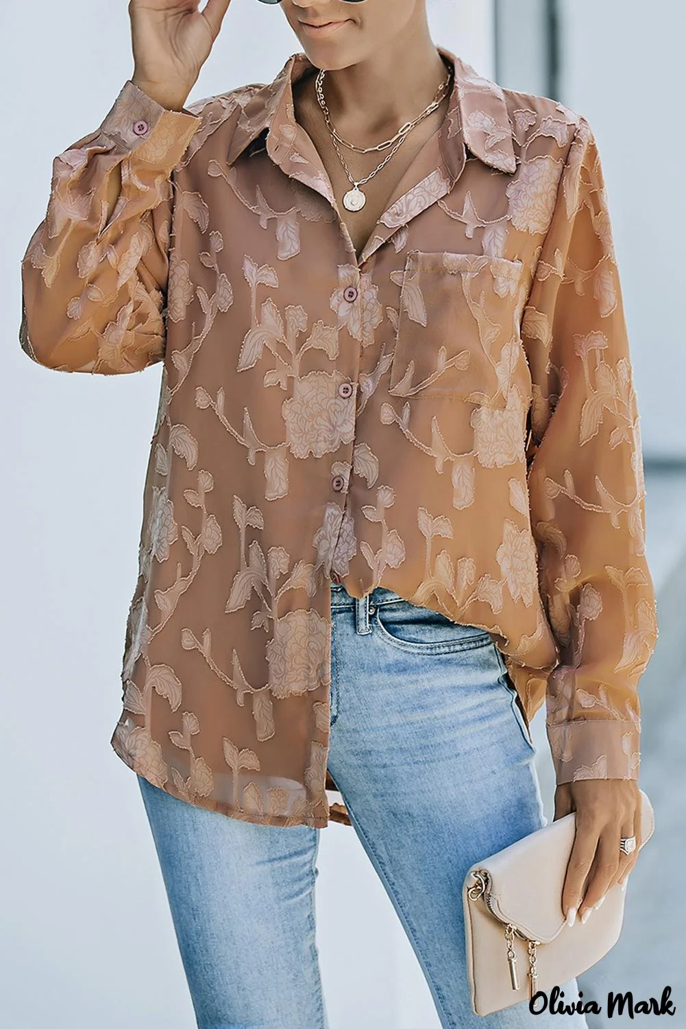 Deanwangkt - Brown floral textured shirt with collar and collar - Deanwangkt