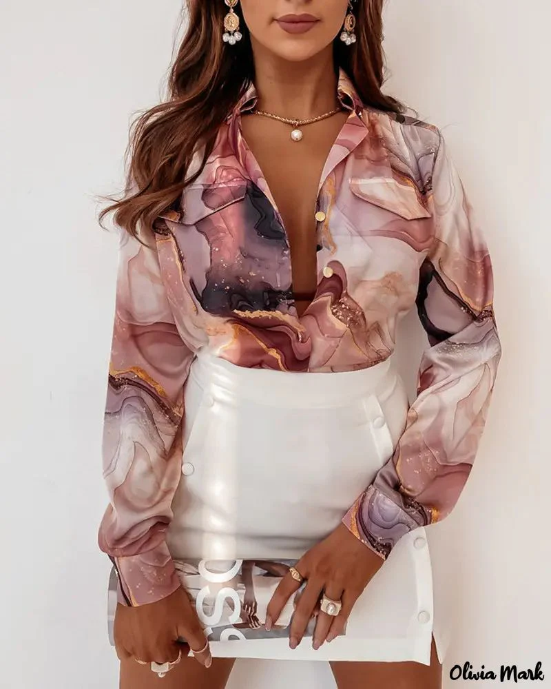 Deanwangkt - Marble Print Long Sleeve Button Down Shirt - Deanwangkt