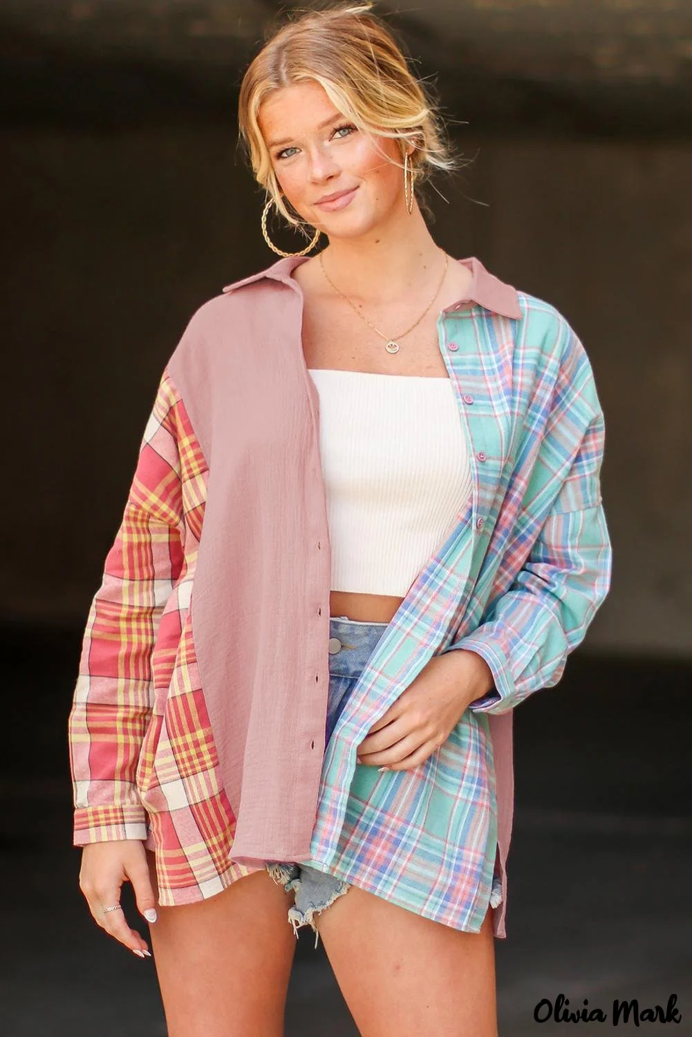 Deanwangkt - Pink Contrast Color Block Check Shirt - Deanwangkt