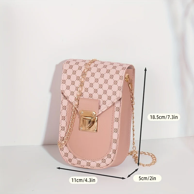 deanwangkt-1  1pc Women's Geometric Pattern Crossbody Bag, Stylish PU Leather Diagonal Bag With Chain Strap, Casual Mobile Phone Bag  Coin Purse Card Holder, Casual Camera Bag, Lipstick Bag, Key Bag - Deanwangkt