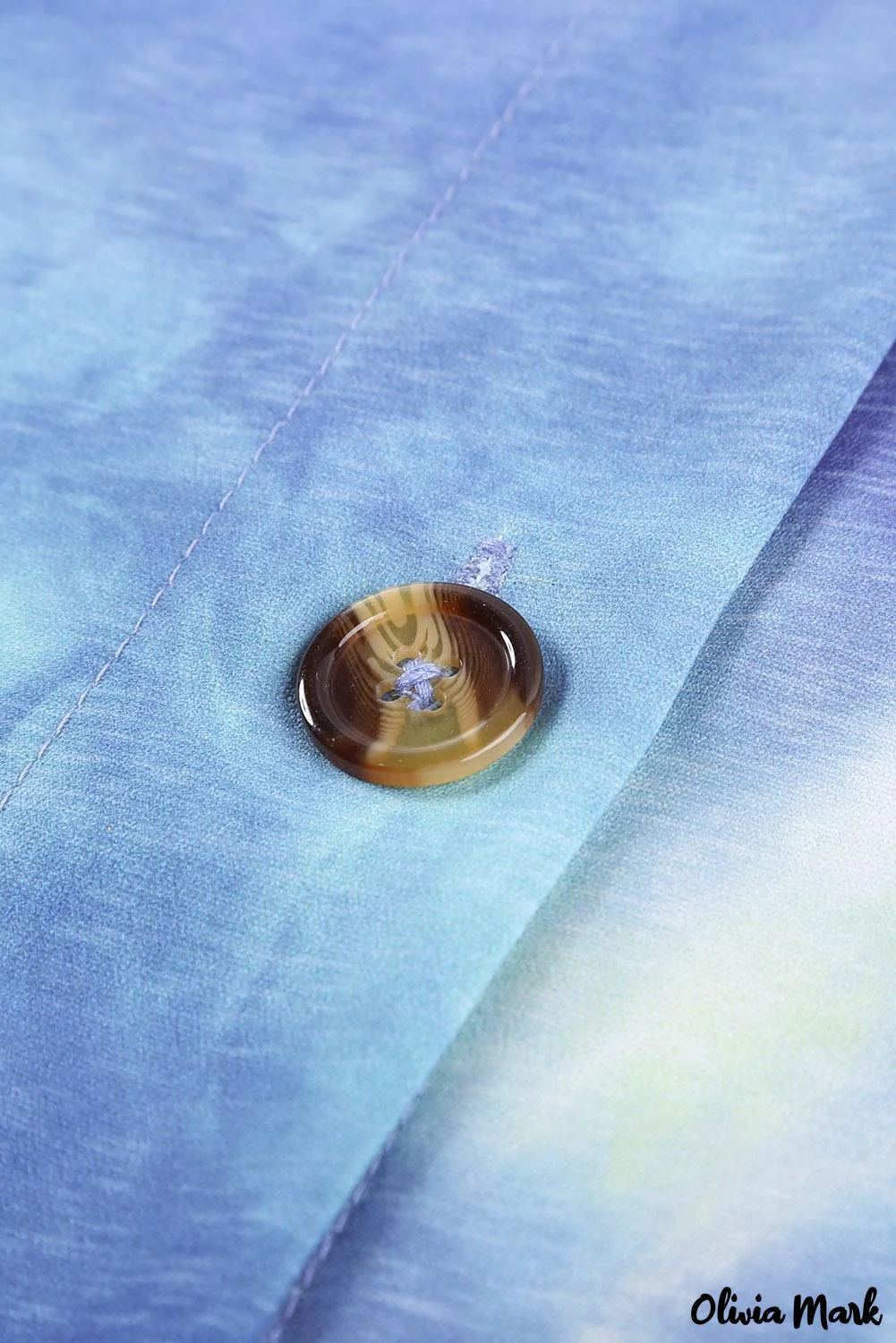 Deanwangkt - Blue Tie-Dye Long Sleeve V-Neck Blouse With Button Closure - Deanwangkt