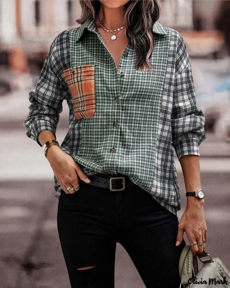 Deanwangkt - Plaid Print Long Sleeve Button-Up Shirt - Deanwangkt