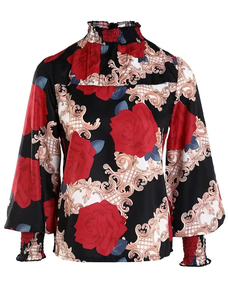 Deanwangkt - Baroque Floral Print Ruched Top With Ruffle Hem - Deanwangkt
