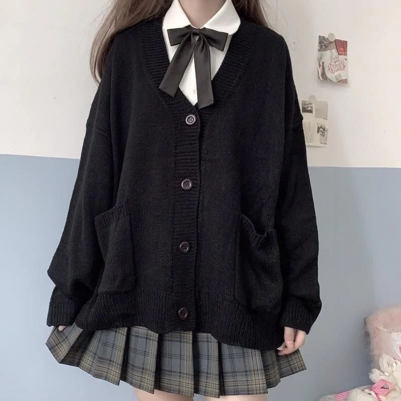 Christmas Gift Deanwangkt new sweet cute girl knitting sweater lazy college style loose sleeve Harajuku girl JK uniform sweater coat s ~ 2XL - Deanwangkt