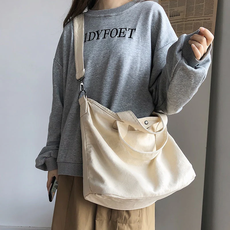 Back To College Deanwangkt Fashion Women Shoulder Bag Large Capacity Crossbody Canvas Bag Solid Color Leisure Travel Bag College Student Schoolbag - Deanwangkt