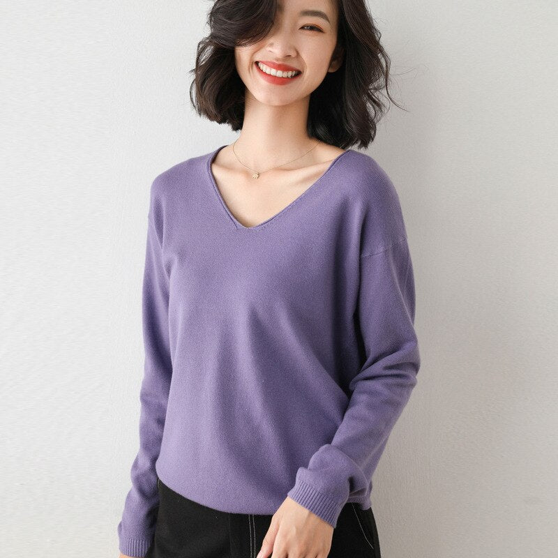 Christmas Gift Deanwangkt Autumn Winter Thin Sweater Women Knitted Sweater Fashion Crew-V-neck  Ladies Winter Sweater Korean College Style - Deanwangkt