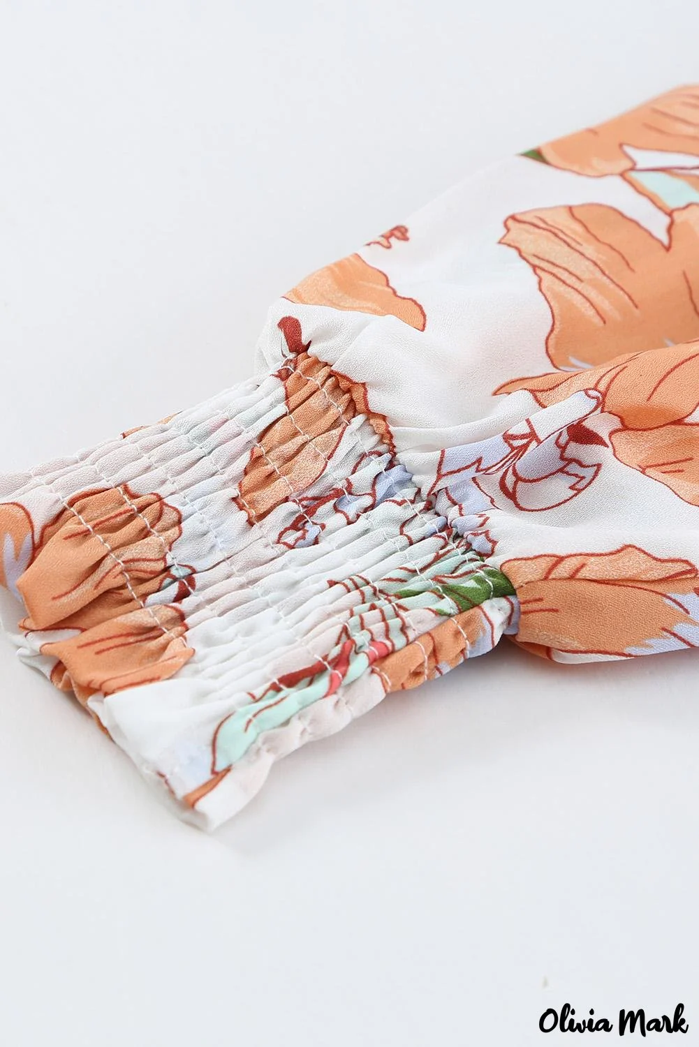 Deanwangkt - Orange floral print puff sleeve shirt with smocked cuffs - Deanwangkt