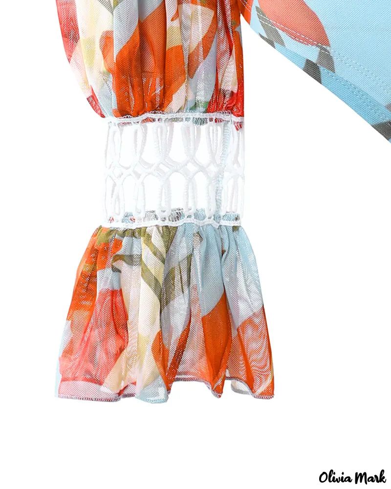 Deanwangkt - Floral Print Lantern Sleeve Lace Bodysuit - Deanwangkt
