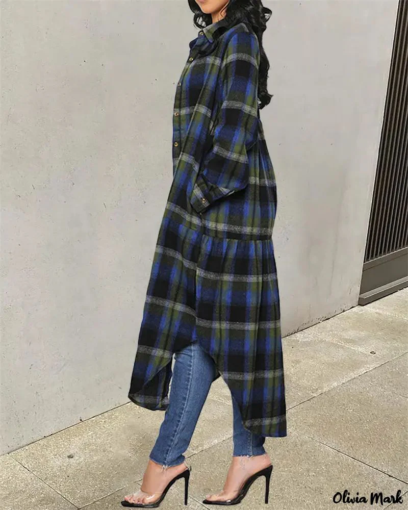 Deanwangkt - Checked Curved Hem Button Down Longline Jacket - Deanwangkt