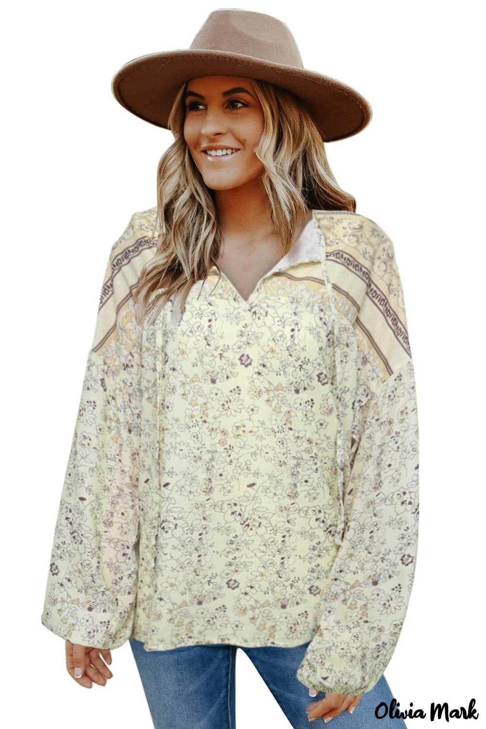 Deanwangkt - Loose puff sleeve shirt with drawstring and floral print - Deanwangkt