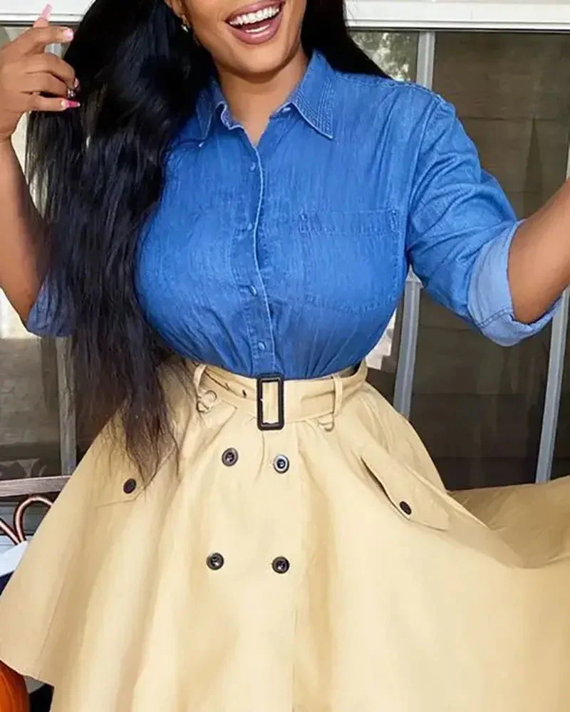 Deanwangkt - Long Sleeve Button Down Denim Shirt - Deanwangkt