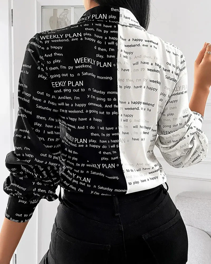 Deanwangkt - Letter Print Colourblock Long Sleeve Shirt - Deanwangkt