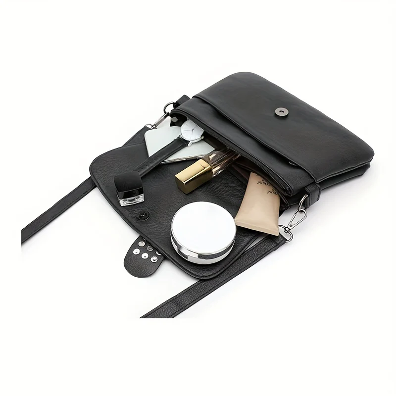 Rivet Skull Decor Metal Chain Crossbody Bag, PU Leather Textured Bag Purse, Cool Girl Punk Fashion Shoulder Bag - Deanwangkt