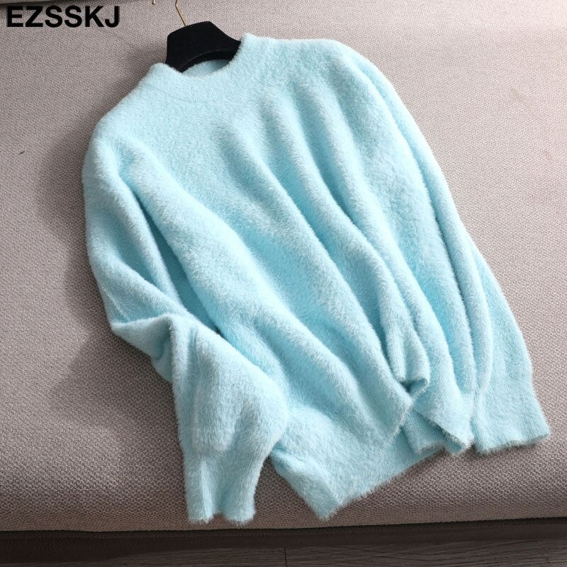 Christmas Gift autumn winter oversize thick mink cashmere sweater poullovers women batwing sleeve Deanwangkt female casual warm fur sweater jumper - Deanwangkt