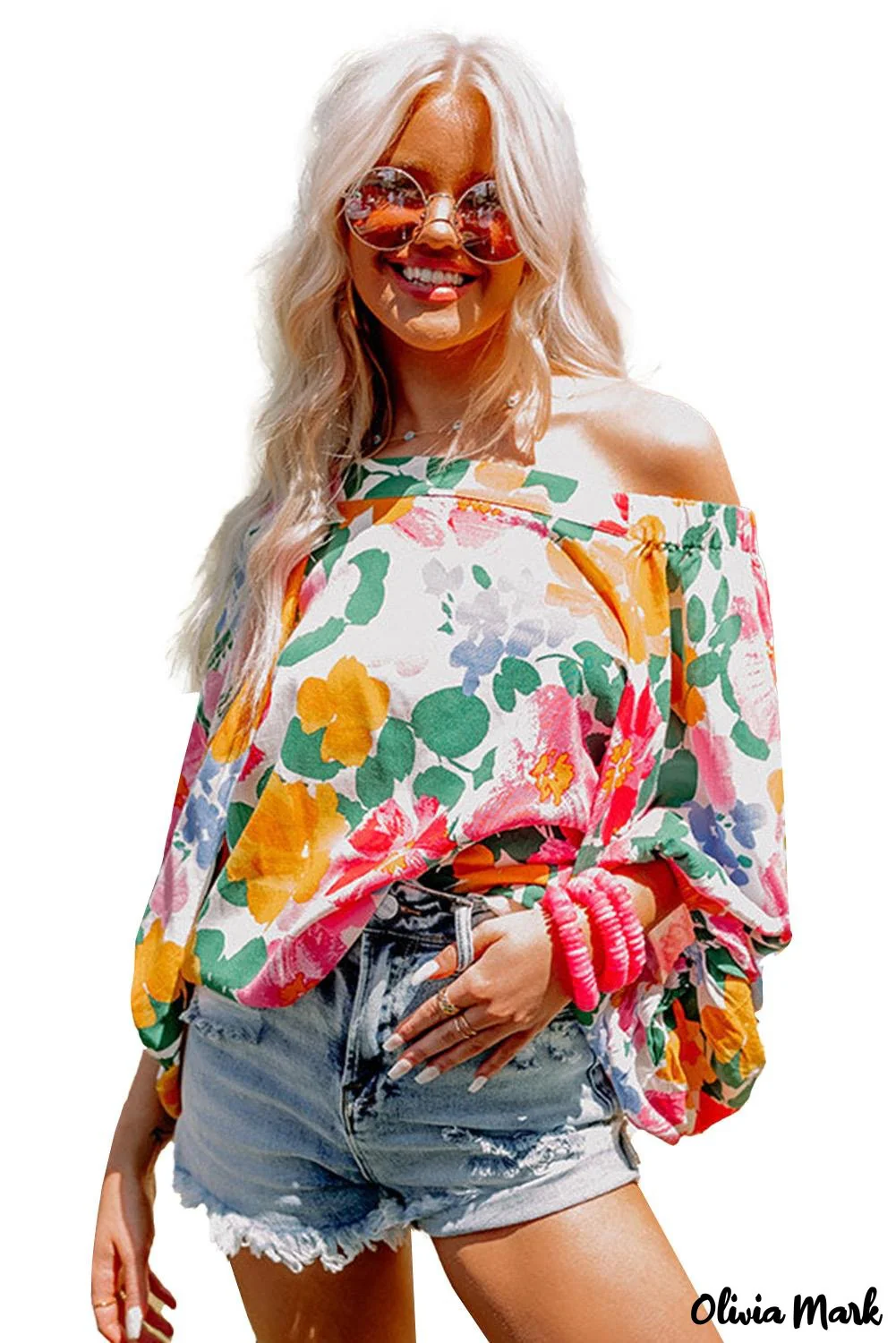 Deanwangkt - White off-the-shoulder top with watercolor flowers - Deanwangkt