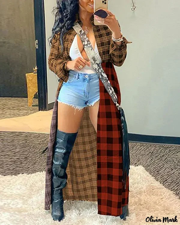 Deanwangkt - Long jacket in color block check print - Deanwangkt