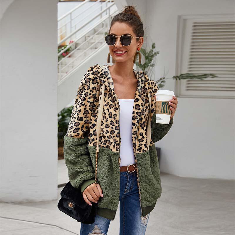 Christmas Gift Deanwangkt Autumn Faux Fur Coat Women Leopard Teddy Coat Ladies Plush Hooded Winter Coat Women Fluffy Fur Teddy Jacket Female - Deanwangkt