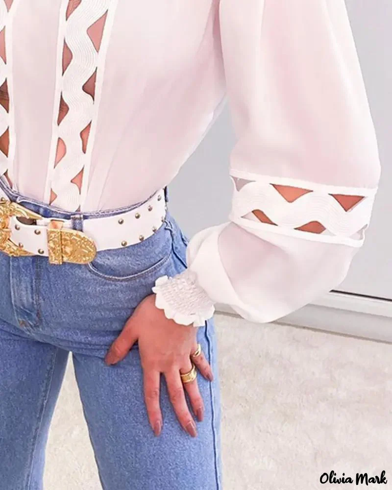 Deanwangkt - Contrast Lace Hollow Out Long Sleeve Top - Deanwangkt