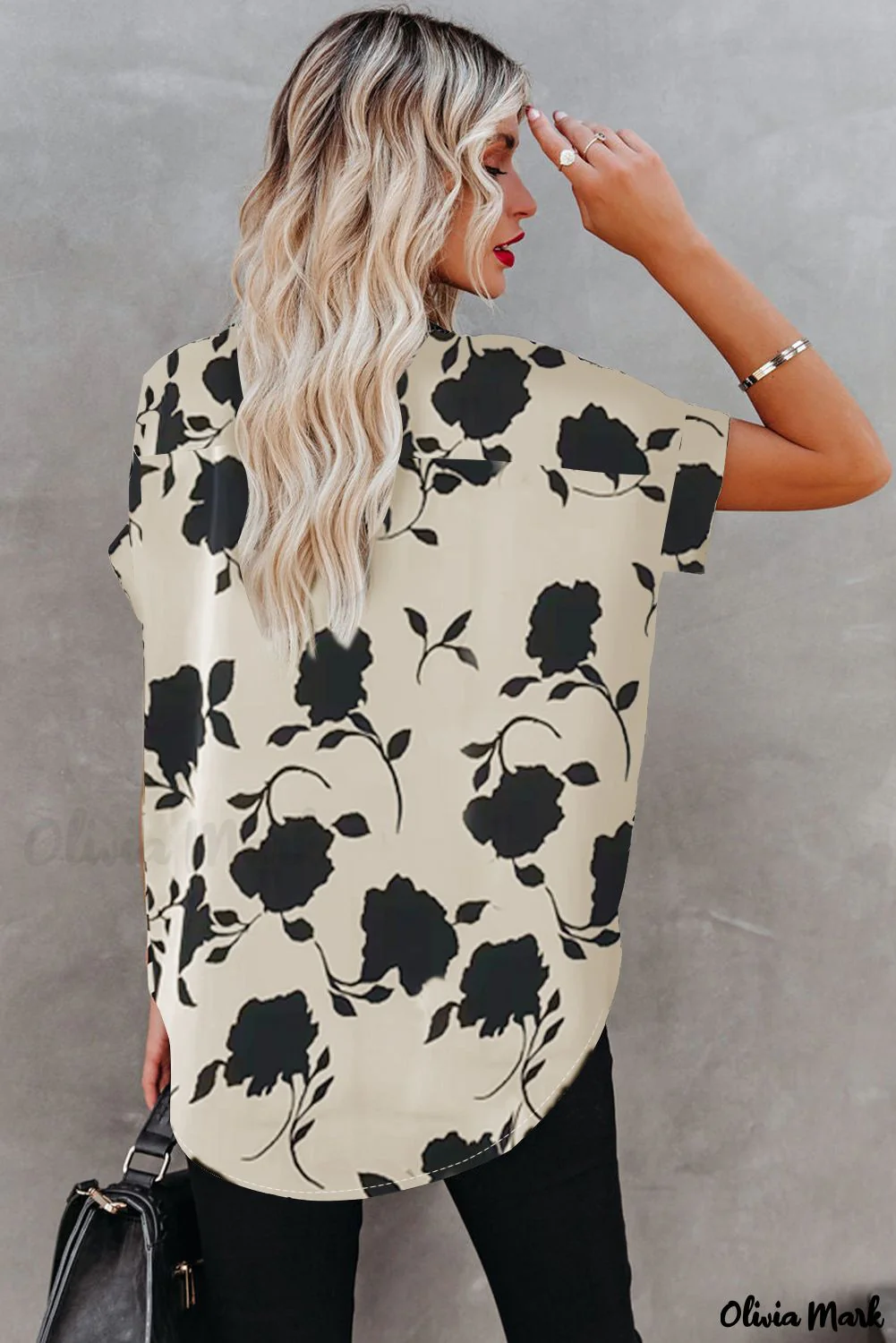 Deanwangkt - Apricot Floral Print Short Sleeve Blouse - Deanwangkt