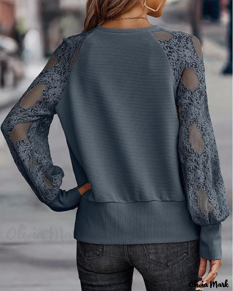 Deanwangkt - Contrast Lace Long Sleeve Top - Deanwangkt