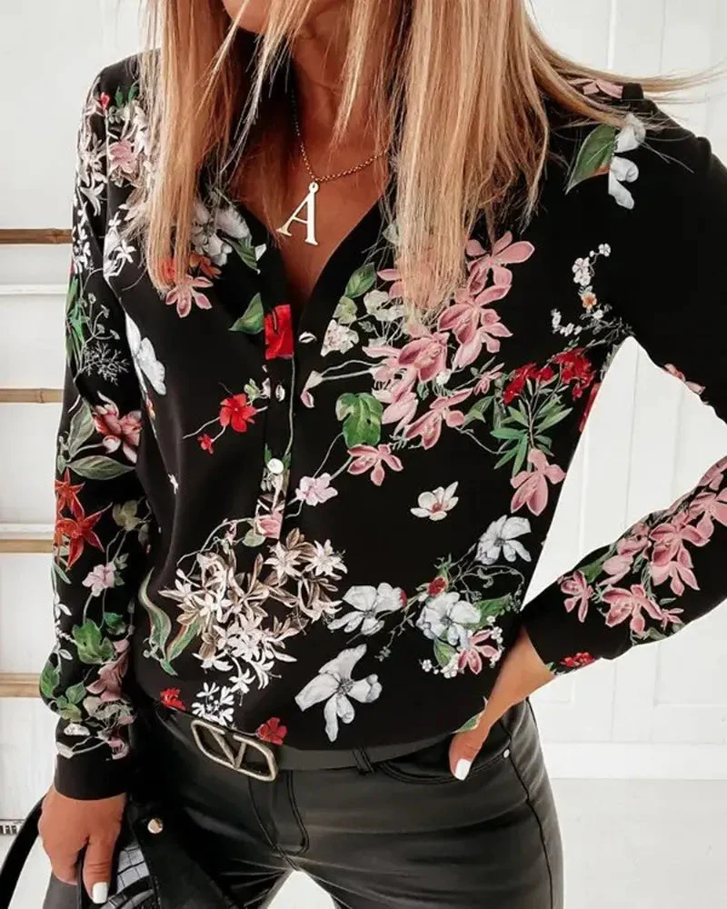 Deanwangkt - Floral Print Long Sleeve Button Up Top - Deanwangkt