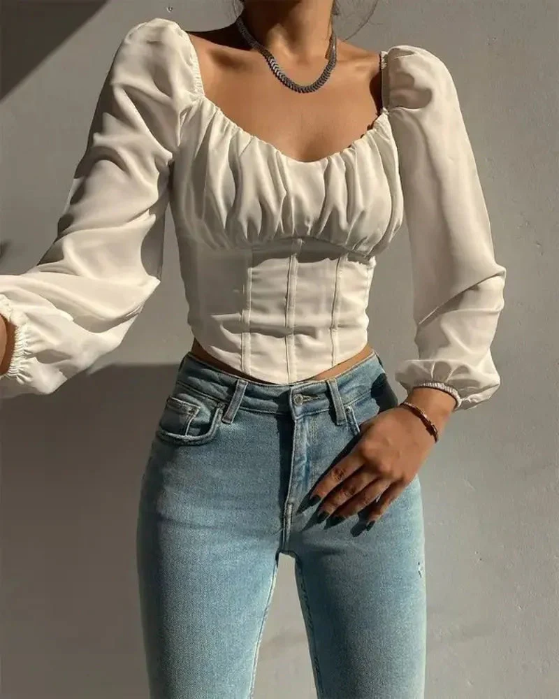 Deanwangkt - Long Sleeve Crop Corset Top - Deanwangkt