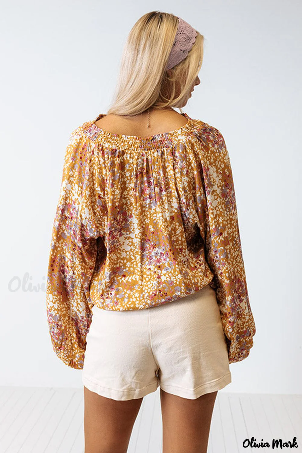 Deanwangkt - Yellow Floral Split V-Neck Blouse - Deanwangkt