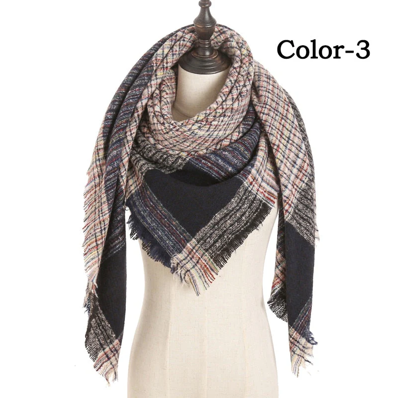 Christmas Gift Deanwangkt New Winter Knitted Scarf Cashmere Pashmina Women Warm Neck Scarves Shawls Plaid Wraps Triangle Stoles Lady Bandana - Deanwangkt