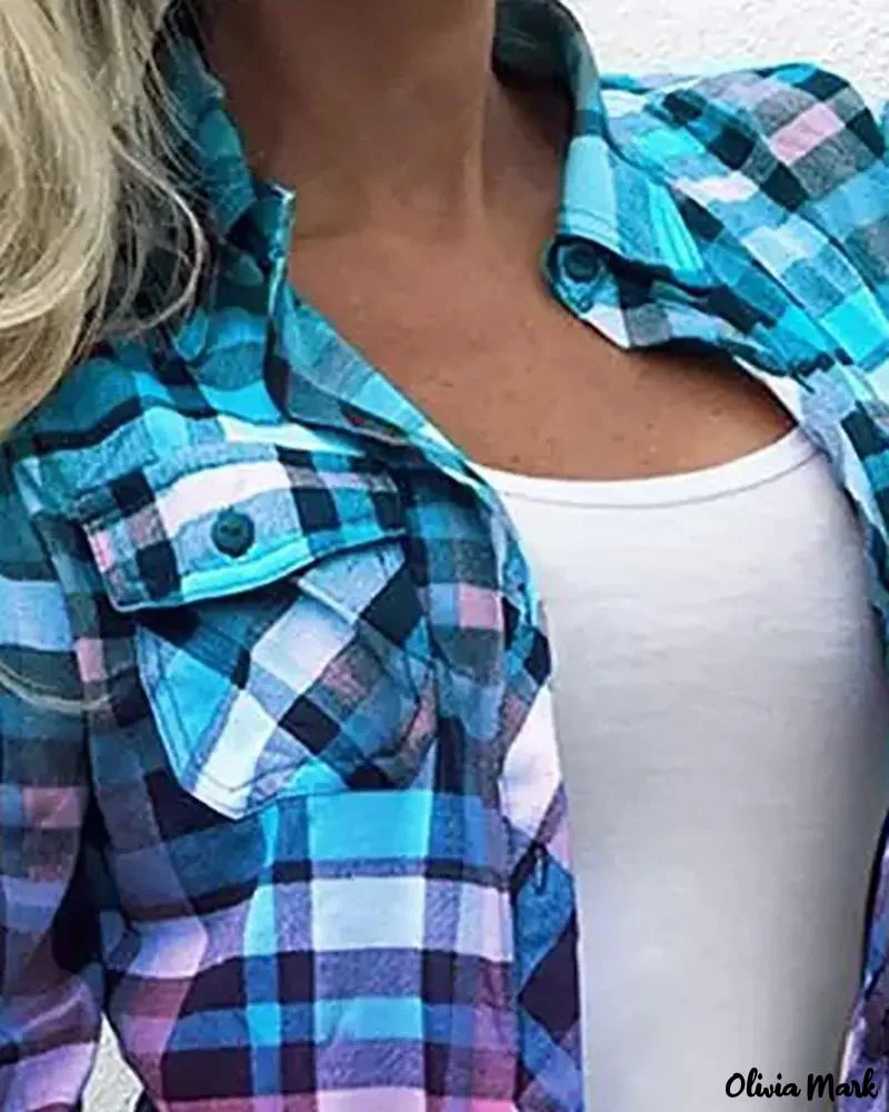 Deanwangkt - Color Block Plaid Long Sleeve Top - Deanwangkt