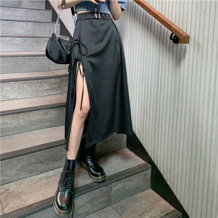 Christmas Gift 2 Piece Set Women Summer Deanwangkt Gothic Black Skirt Korea Irregular Skirts+Crop Top Fashion Suits Sexy Streetwear Set Chic New - Deanwangkt
