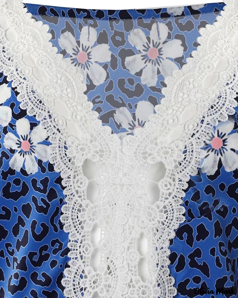 Deanwangkt - Floral Cheetah Print Off Shoulder Top With Lace Patch - Deanwangkt