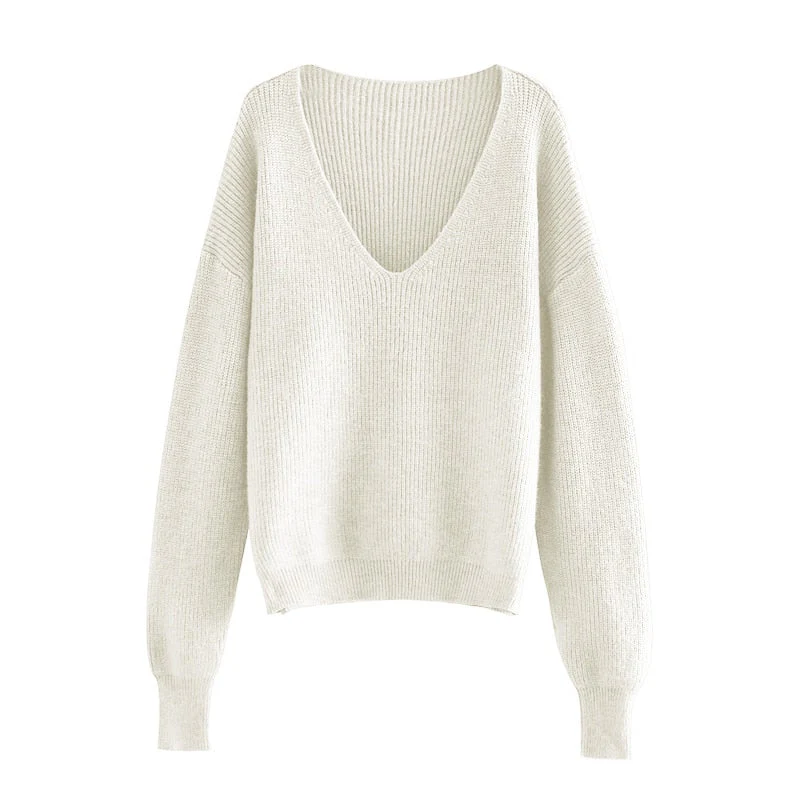 Christmas Gift Deanwangkt Sexy Deep v-neck Sweater Off Shoulder Sweater Green White Knitted Tops Korean Winter Clothes - Deanwangkt