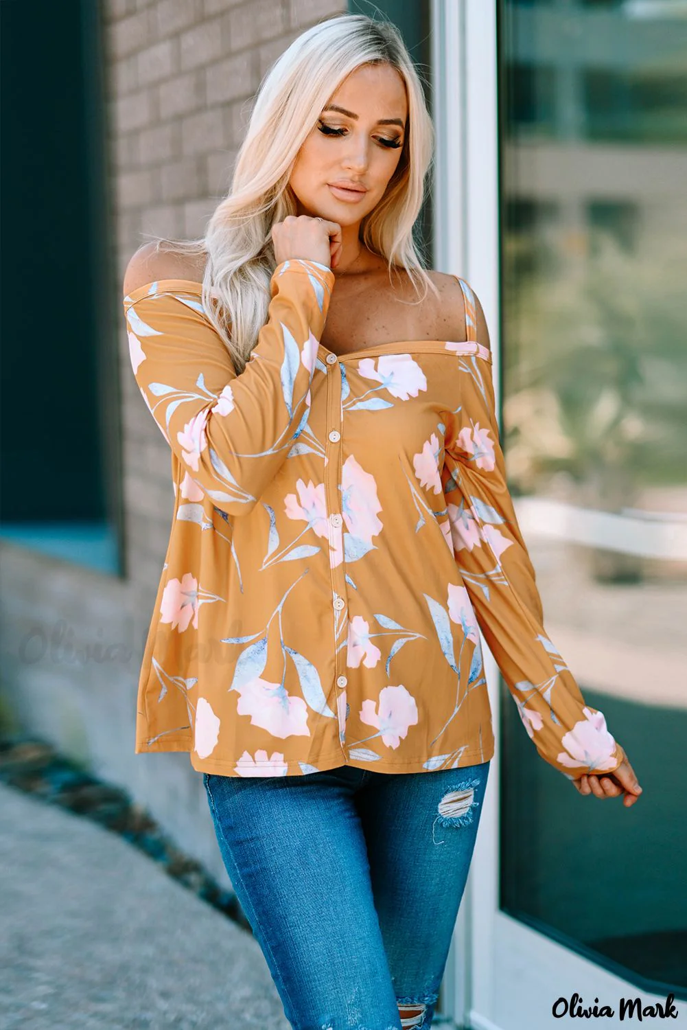 Deanwangkt - Yellow Floral Off Shoulder Long Sleeve Top - Deanwangkt