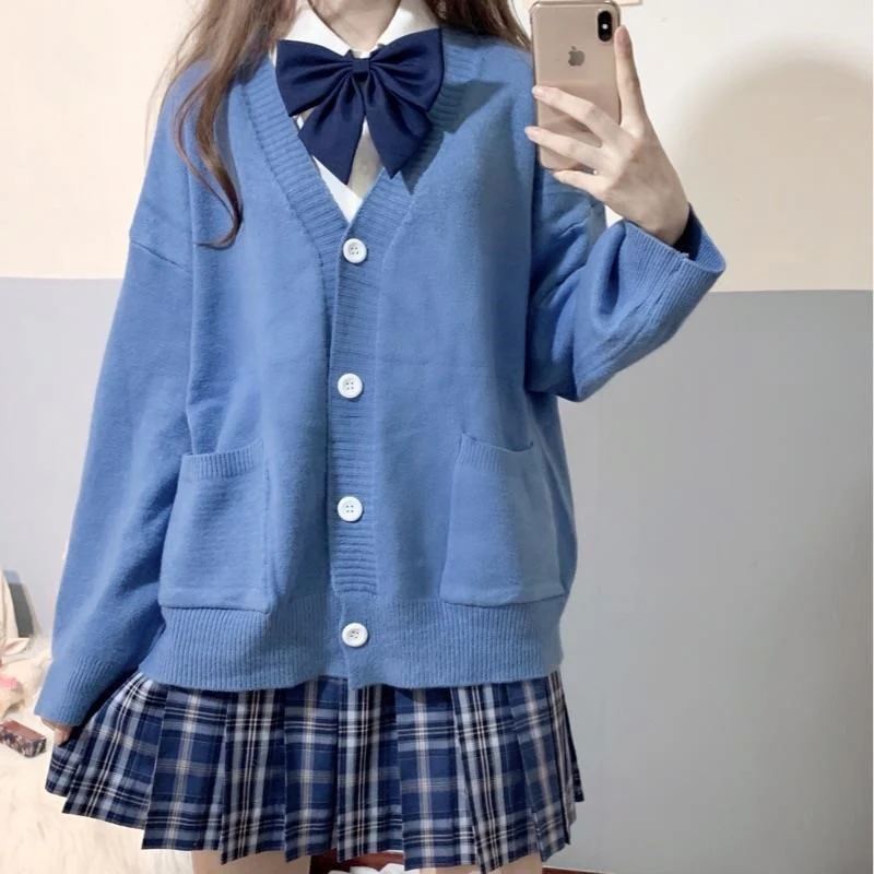 Christmas Gift Deanwangkt new sweet cute girl knitting sweater lazy college style loose sleeve Harajuku girl JK uniform sweater coat s ~ 2XL - Deanwangkt