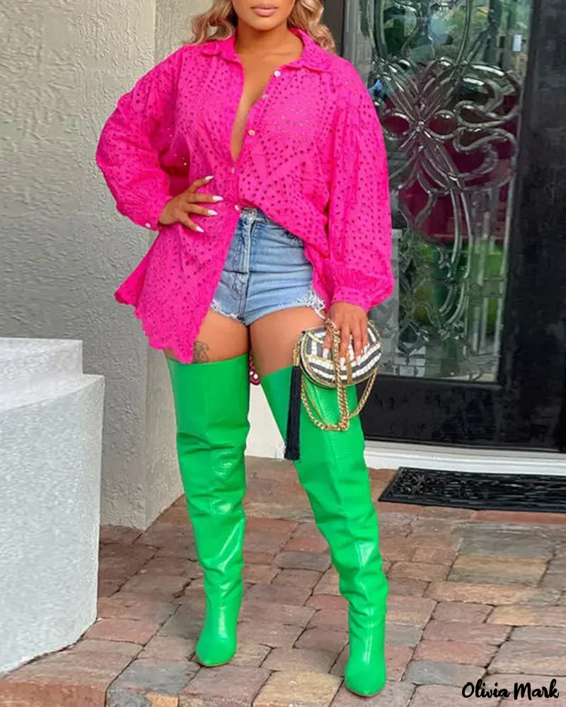 Deanwangkt - Eyelet Embroidered Long Sleeve Button Down Shirt - Deanwangkt