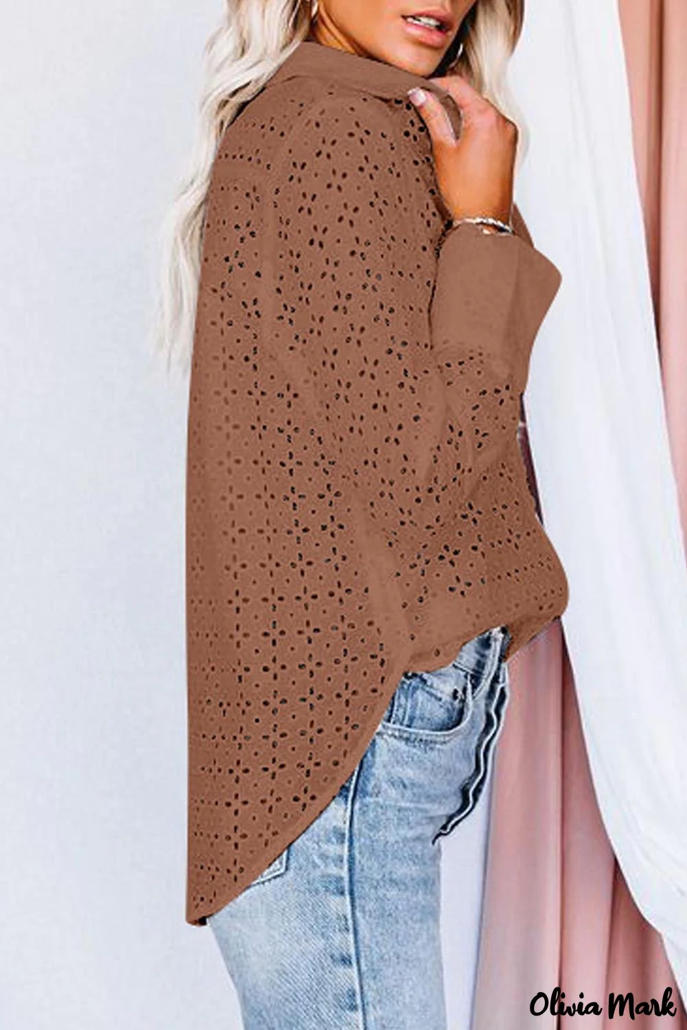 Deanwangkt - Black Hollow Out Floral Eyelet Long Sleeve Shirt - Deanwangkt