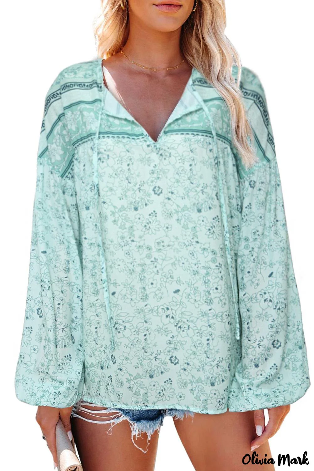 Deanwangkt - Loose puff sleeve shirt with drawstring and floral print - Deanwangkt