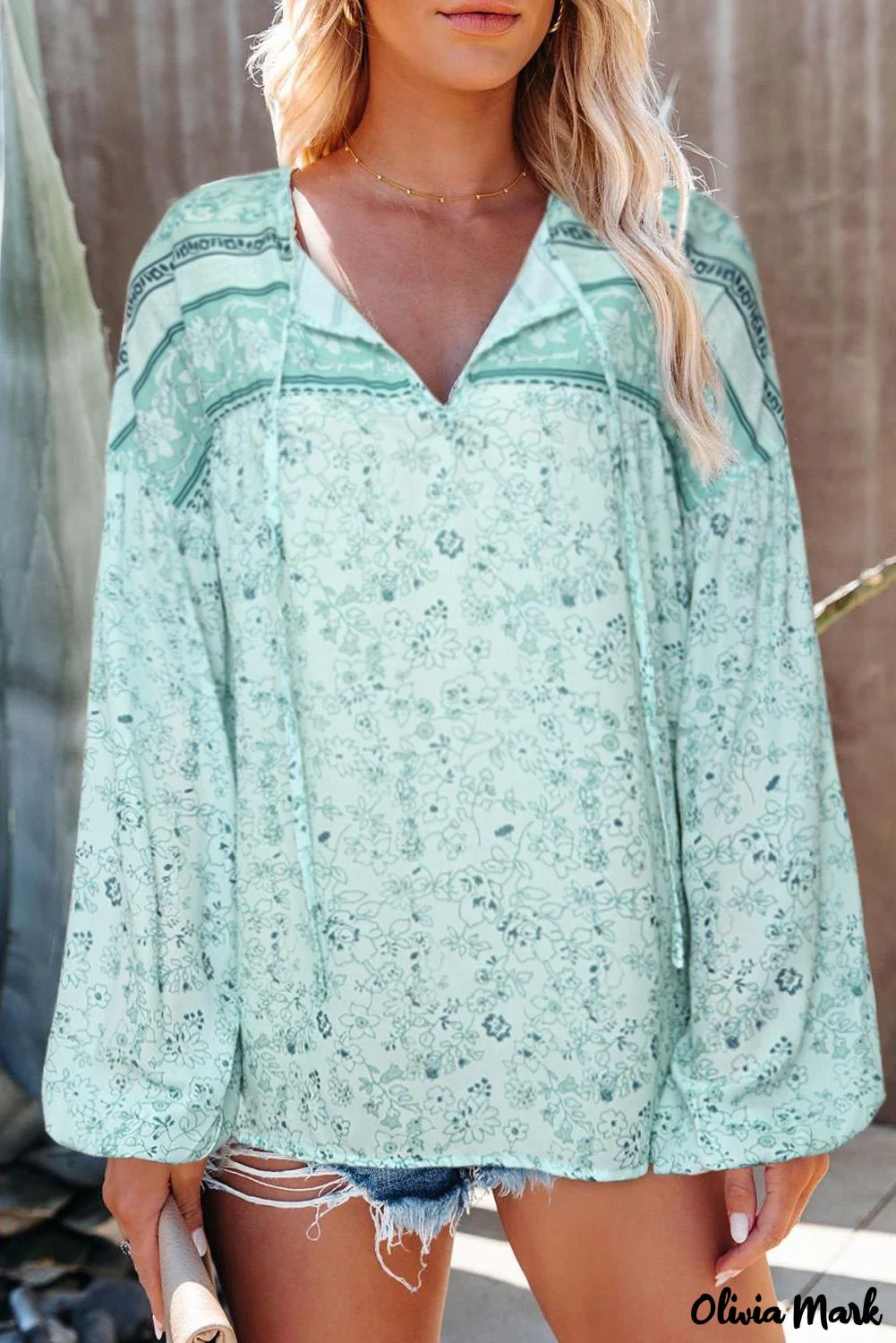 Deanwangkt - Loose puff sleeve shirt with drawstring and floral print - Deanwangkt