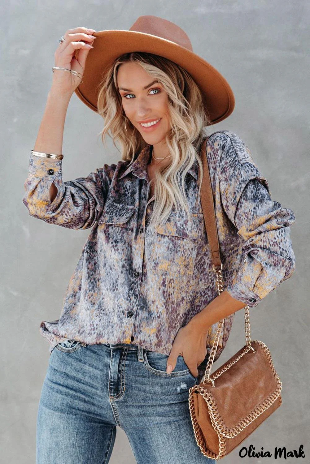 Deanwangkt - Brown printed long sleeve shirt with buttons and pockets - Deanwangkt