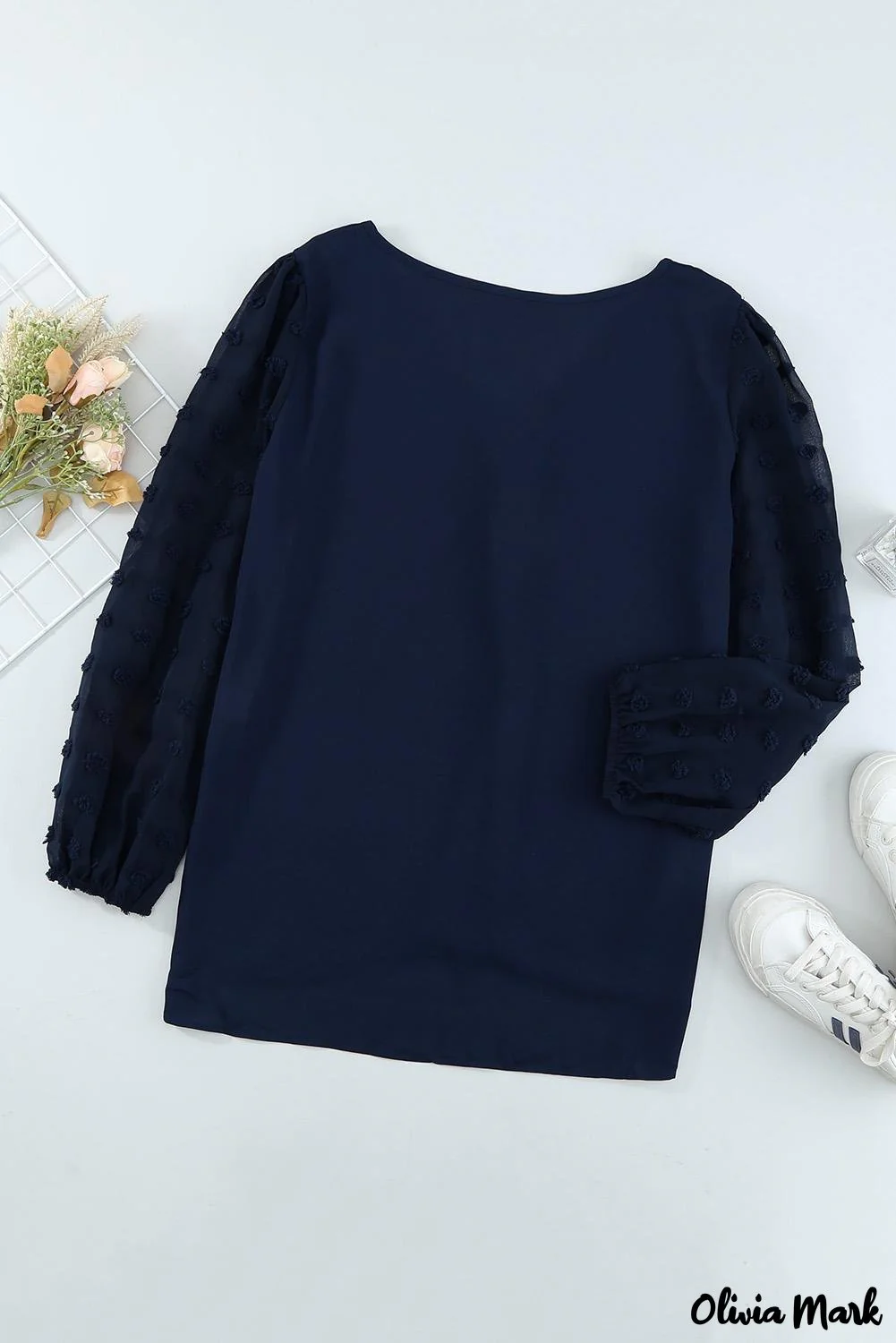 Deanwangkt - Black Polka Dot V-Neck Long Sleeve Blouse - Deanwangkt