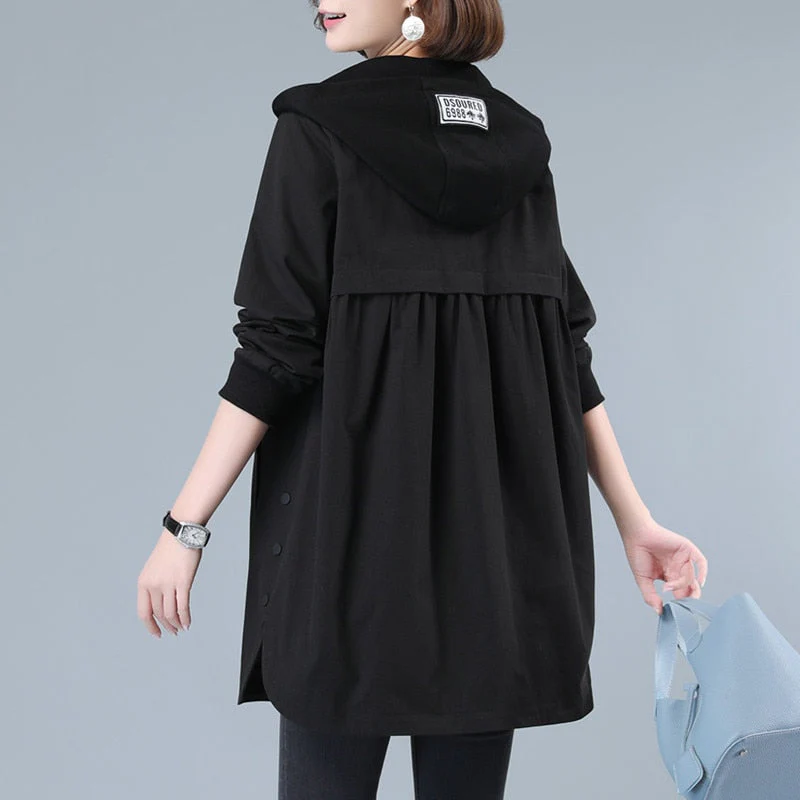 Christmas Gift Deanwangkt New Autumn Women Jacket Casual Basic Coat Pocket Zipper Jackets Long Sleeve Female Windbreaker Loose Hooded Outwear C-37 - Deanwangkt