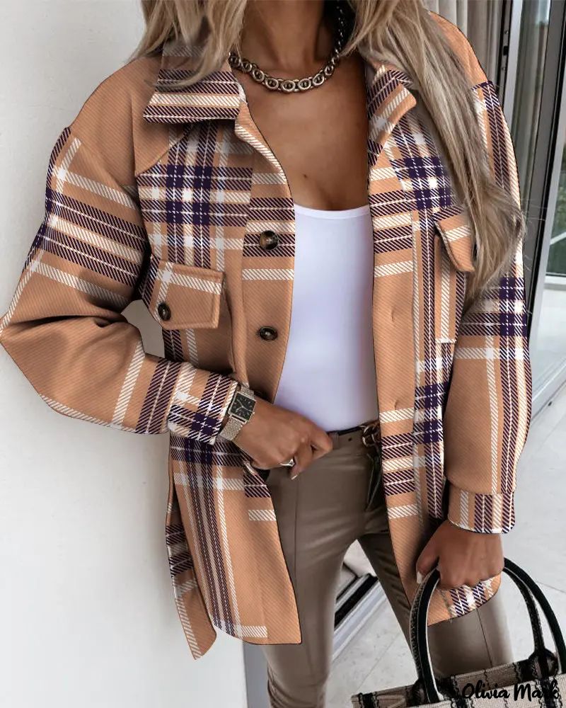 Deanwangkt - Long-sleeved buttoned coat with flap pocket and plaid print - Deanwangkt