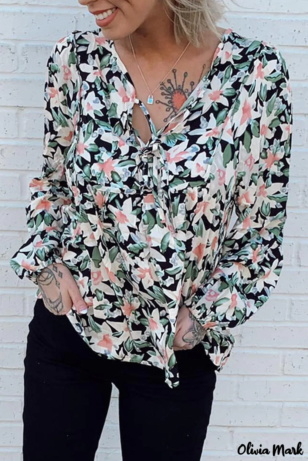 Deanwangkt - Green lace-up blouse with floral print - Deanwangkt