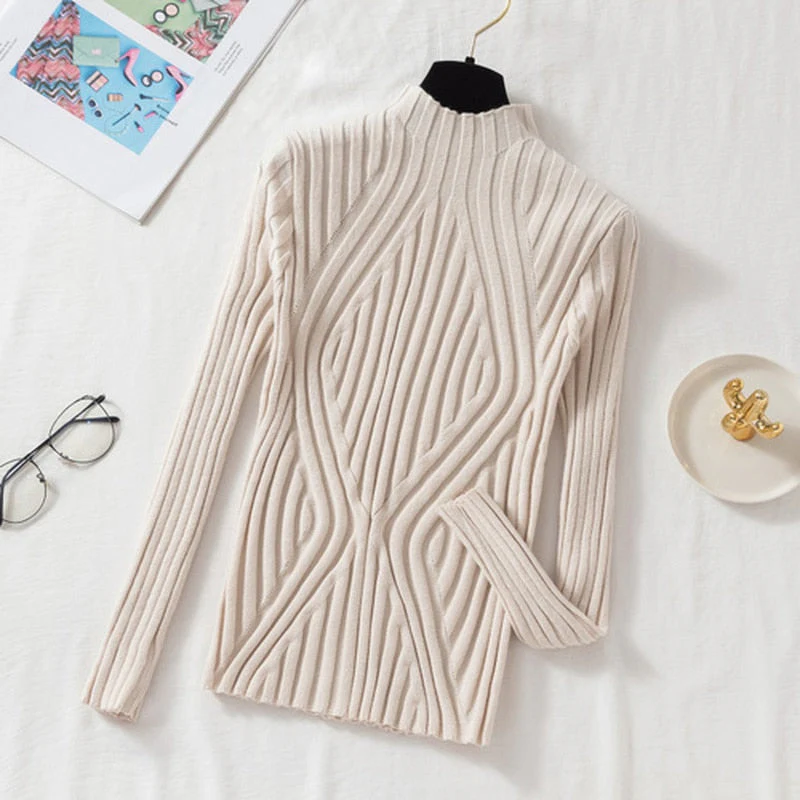Christmas Gift Deanwangkt Autumn Rainbow Slim Solid Sweater Tops Pullover Knitted Sweater Women Casual Long Sleeve Office Lady Jumper Sweater 17041 - Deanwangkt