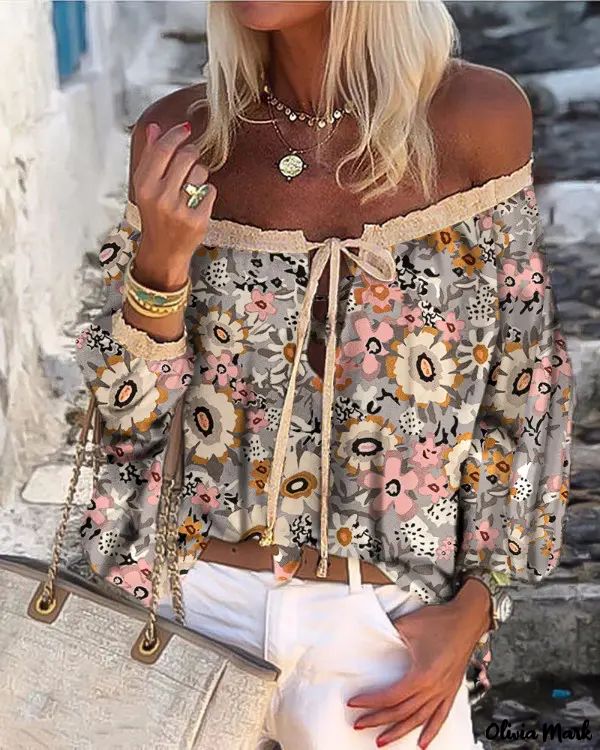 Deanwangkt - Vintage floral print off shoulder frill hem top - Deanwangkt